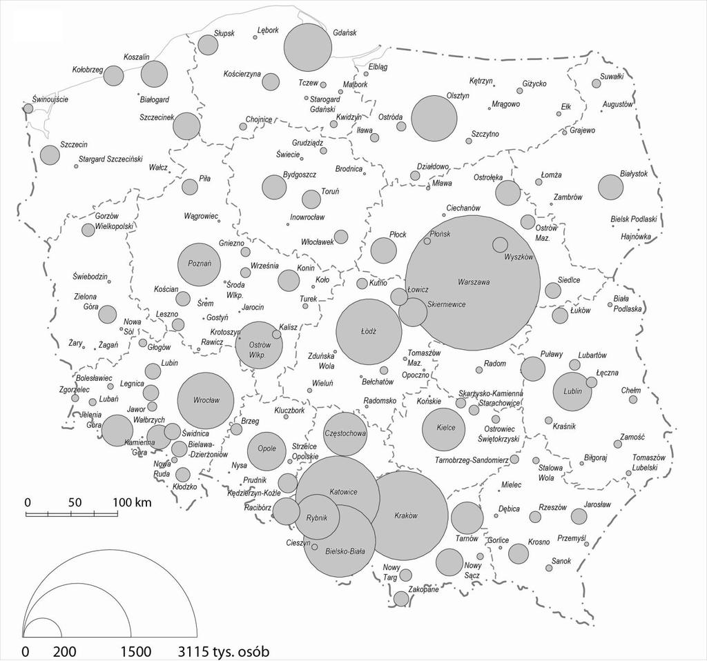 CHŁONNOŚD DEMOGRAFICZNA STREF PODMIEJSKICH WEDŁUG PLANÓW MIEJSCOWYCH, 31.12.2012 R.