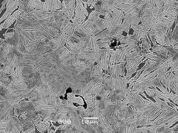 Structure ADI hardened from temperature t γ = 950 0 C and austempered t pi = 350 0 C, time τ pi = 120 min (a), t γ = 860 0 C and austempered t pi = 250 0 C, time τ pi = 30 min (b),