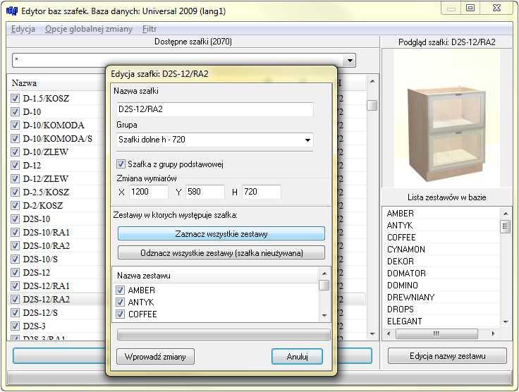również odsunięcia jej od sąsiadującej szafki, zestaw, który początkowo został wybrany do pracy z projektem można wymienić, zmieniając cały zestaw lub tylko jego poszczególne elementy (np.