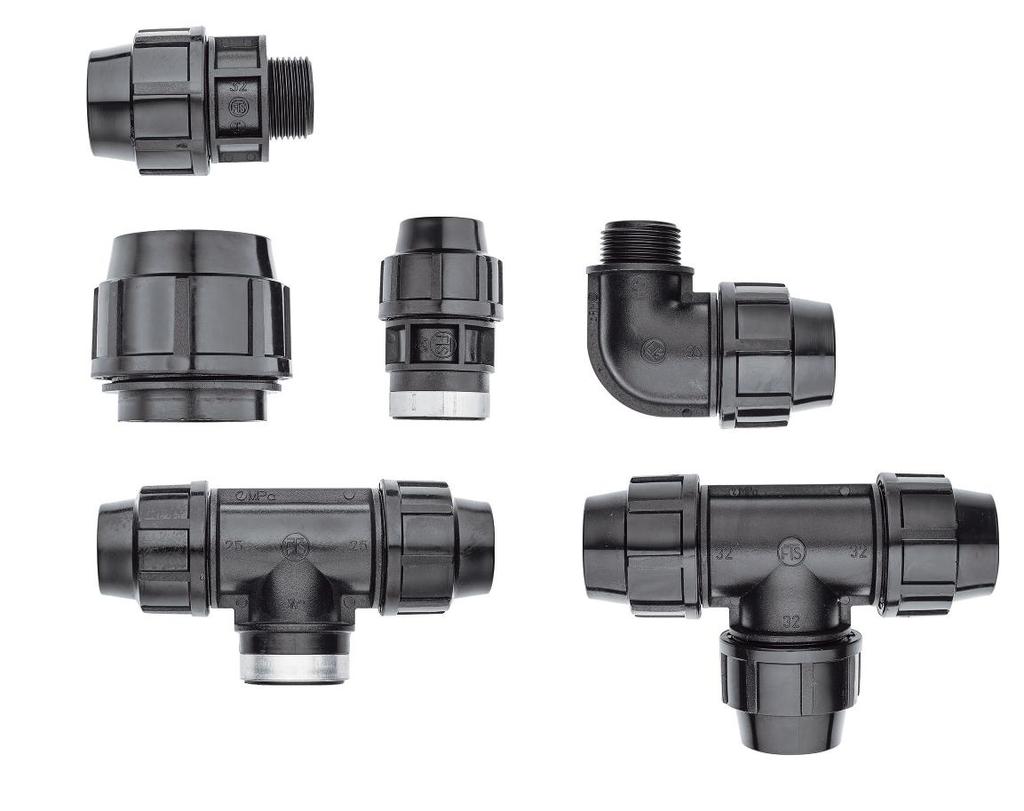 ZŁĄCZKI ZACISKOWE SKRĘCANE DO RUR Z PE do montażu instalacji oraz sieci wodociągowych MATERIAŁ polietylen ZASTOSOWANIE do montażu instalacji wewnętrznych oraz sieci wodociągowych z rur