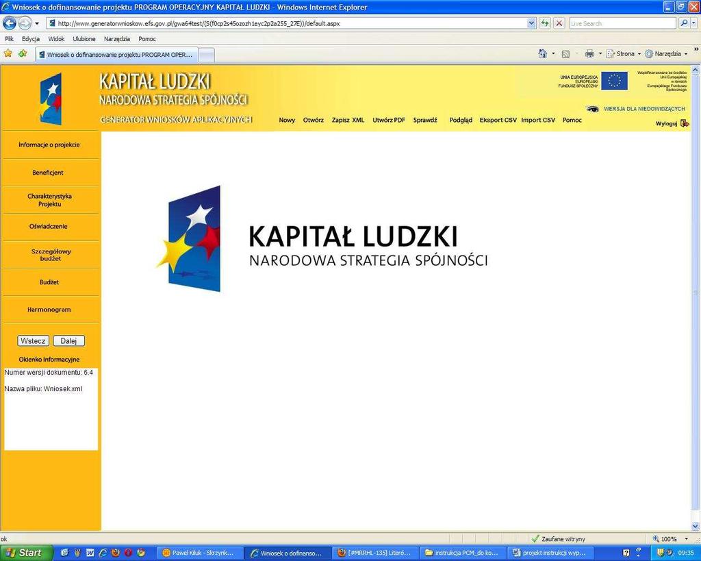 2. PORUSZANIE SIĘ PO GENERATORZE WNIOSKÓW APLIKACYJNYCH W ramach GWA dostępne są dwa rodzaje menu: Menu nawigacji po aplikacji (menu górne), w ramach którego dostępne są następujące opcje: Nowy