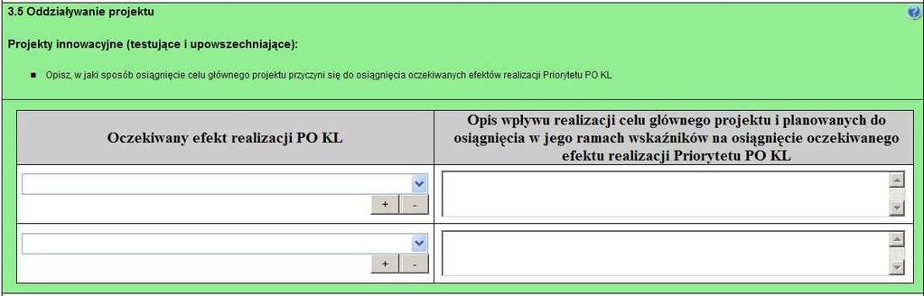 3.5 Oddziaływanie projektu W kolumnie drugiej punktu 3.