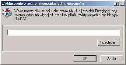 Wykluczanie niepożądanych programów Po wybraniu określonej kategorii do wykrywania może się okazać, że obejmuje ona pewne określone pliki, które użytkownik chce wykluczyć z wykrywania.