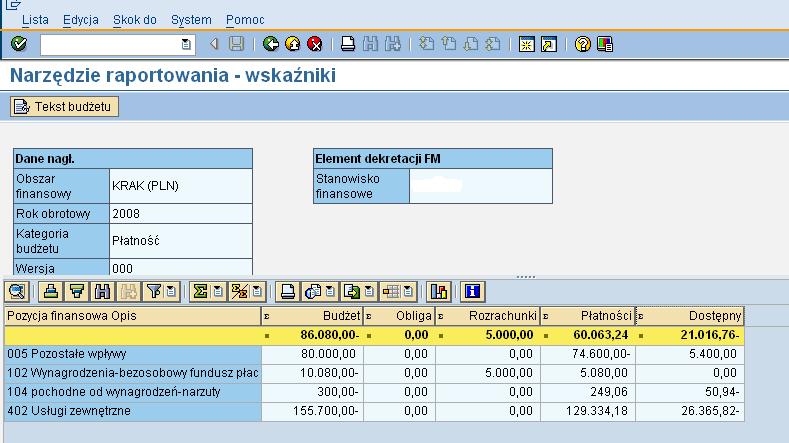 2. Aspekty organizacji złożonej - wybrane przykłady funkcjonalne w UJ 2.2. Zintegrowany proces dekretacji w wymiarze memoriałowym i kasowym w SAP ERP (CO, FM, FI) Sprawozdawczość FM: Sprawozdawczość w zakresie FM obejmuje możliwość pozyskania informacji nt.