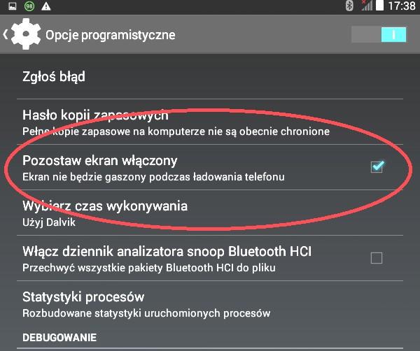 powinna się pojawić informacja, że jest już dostępne menu programistyczne).