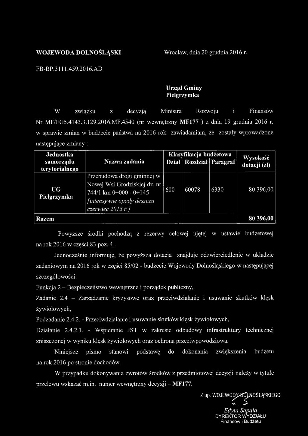 nr 744/1 km 0+000-0+145 [intensywne opady deszczu czerwiec