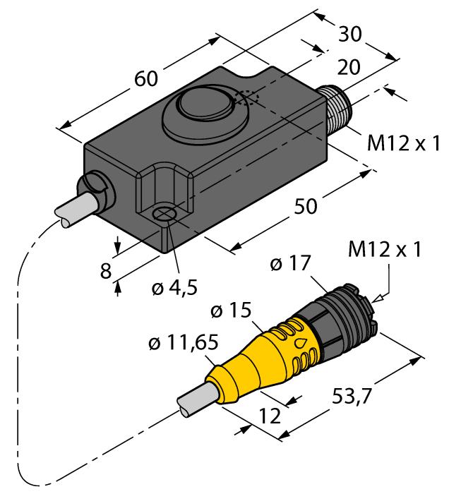 TX2-Q20L60 6967117 Adapter uczący dla enkoderów indukcyjnych z 8-pinowym męskim złączem M12 x 1, do nauki zdalnej RKC8.