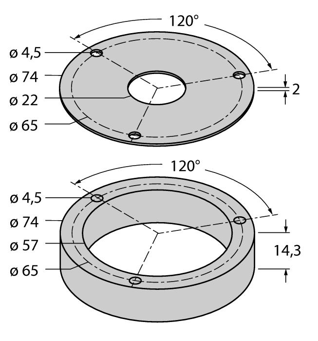 P8-Ri-QR24 1590916 Element pozycjonujący, dla wałków Ø 12 mm M1-QR24 1590920 Pierścień ochronny, aluminium, dla enkoderów indukcyjnych