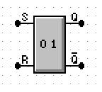 Rysunek 1 Przerzutnik RS blok oraz schemat wewnętrzny na bramkach NAND Przerzutnik powstaje dzięki sprzężeniu zwrotnemu (ang. feed back) wyjść z wejściami.