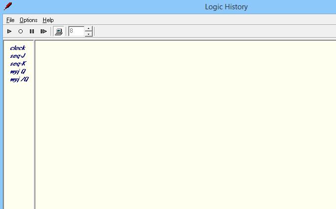 5. Otworzyć okno LOGIC HISTORY (rysunek 7) ustawić w nim długość rejestracji przebiegów - zakres cykli zegarowych na 8 6. Uruchomić symulację i obserwować przebiegi 7.