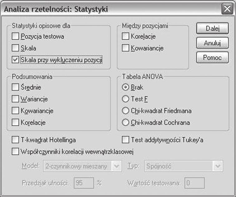 Poniżej znajduje się wiersz poleceń do wykonania analizy rzetelności metodą alfy Cronbacha dla powyższego przykładu.