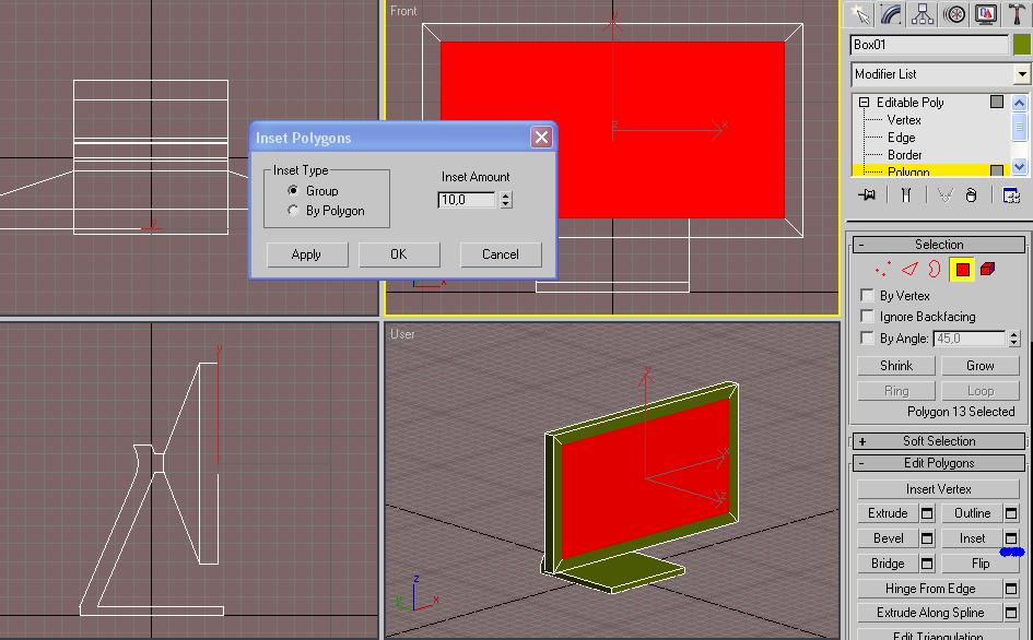 Następnie uruchamiamy polecenie Inset (ale lepiej ponownie skorzystać z okna Inset Polygons) aby utworzyć ramkę obrazu.