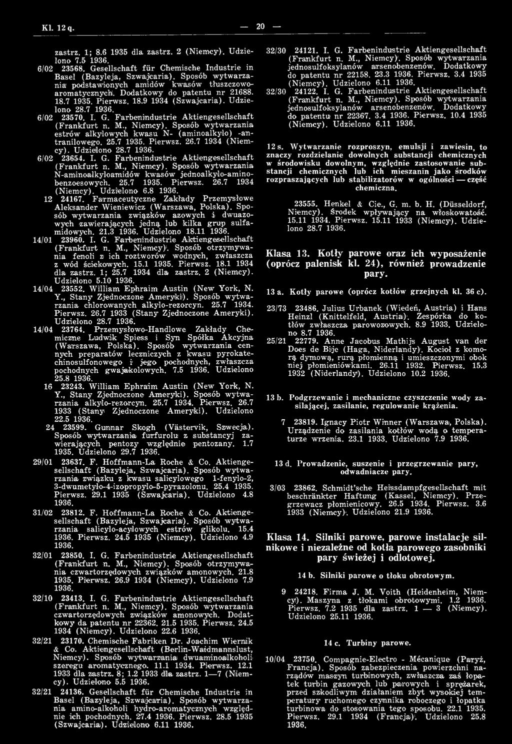 Farbenindustrie A ktiengesellschaft (F ran k fu rt n. M., Niem cy). Sposób w ytw arzania estrów ailkylowych kw asu N- (aminoalkylo) -antranilow ego. 25.7 1935. Pierw sz. 26.7 1934 (Niemcy).
