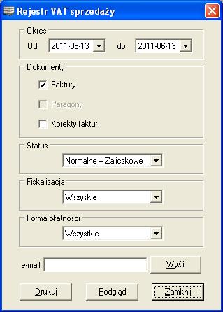 12.7. REJESTR VAT SPRZEDAŻY Przy pomocy tej funkcji możemy wydrukować rejestr VAT sprzedaży za