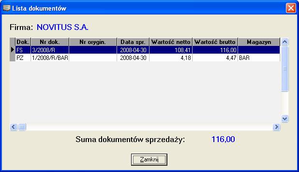 Rys. 11. Lista dokumentów powiązanych z firmą. 5.5.6. Wyszukiwanie firmy w kartotece.