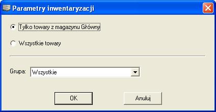 j towary z danej grupy. Wybór Wszystkich towarów oznacza, że lista będzie zawierała wszystkie towary występujące w kartotece, niezależnie od tego czy występowały na dokumentach w danym magazynie! Rys.