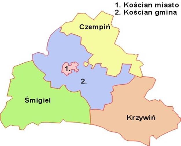 .Ryc.1. Mapa poglądowa Powiat kościański 2.2. Demografia Liczba mieszkańców gminy na dzień 31.12.2014r. wynosiła 11 473 osoby, w tym mężczyźni 5 597 osób, co stanowi 48,8 % ogółu ludności.