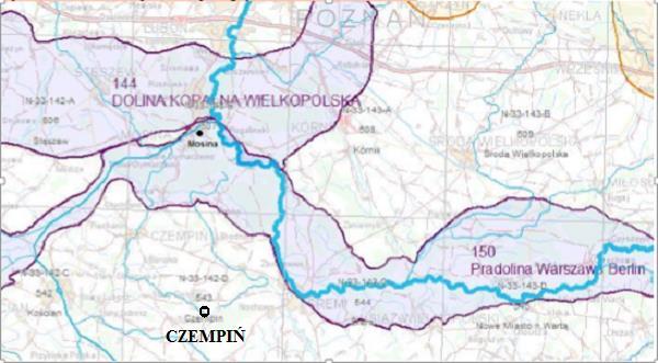 Ryc 4. Lokalizacja na tle GZWP. źródło: epsh.pgi.gov.pl Jednolita Część Wód Podziemnych nr 73 i 62. Gmina Czempiń zlokalizowana jest w obrębie Jednolitej Części Wód Podziemnych nr 73 i 62.