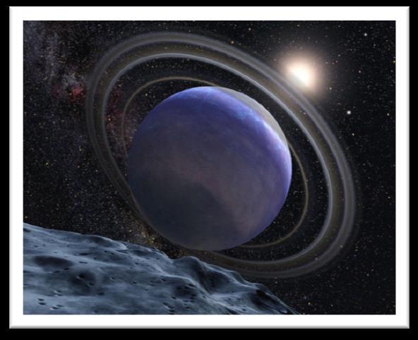 Wizja artystyczna planety b, gwiazdy HR 8799 Z tego powodu, że masa pulsara jest większa, jego planety krążą szybciej.