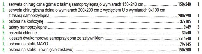 W zestawie poczwórna naklejka z informacją o materiale gazowym z nitką rtg.