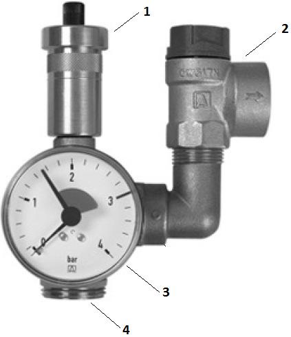 4. Odpowietrznika automatycznego pionowego z gwintem zewnętrznym ⅜" wyposażonego w zawór stopowy zintegrowany z mosiężnym korpusem, umożliwiający wymianę odpowietrznika bez konieczności opróżniania