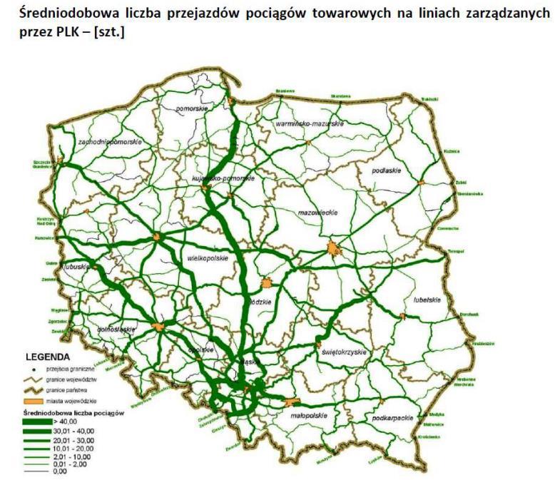 ŚREDNIODOBOWA LICZBA PRZEJAZDÓW POCIĄGÓW TOWAROWYCH NA