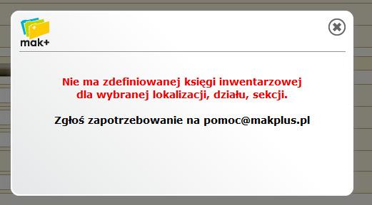 Przy próbie skatalogowanie egzemplarza do sekcji w której nie ma skonfigurowanego ciągu inwentarzowego