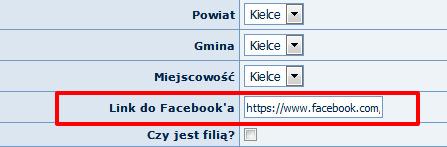 pole w które można wpisać link do Facebooka biblioteki.