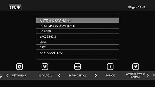 19 Miernik sygnału KONFIGURACJA PEŁNA (TRYB JEDNOKABLOWY UNICABLE) Instalacja typu UNICABLE umożliwia UWAGA!