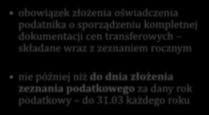 obowiązek złożenia oświadczenia podatnika o sporządzeniu kompletnej dokumentacji cen transferowych