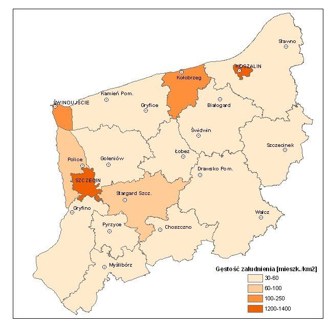 Mapa 2.1 Strefy województwa zachodniopomorskiego podlegające ocenie jakości powietrza pod kątem arsenu, kadmu, niklu i benzo(a)pirenu w PM10, a także pyłu PM10 3.