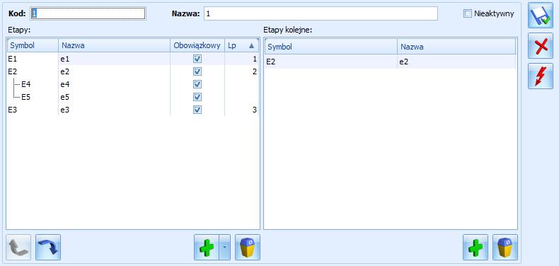 Rys 34. Schemat procesu obiegu dokumentów Formularz schematu procesu zbudowany jest z dwóch części: Etapy, Etapy kolejne.