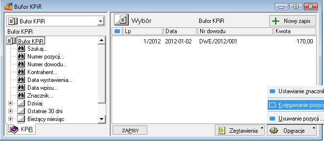 Księga- Bufor Z dolnej zakładki - operacje zostanie przerzucona do ksiąg księgowanie pozycji i dana pozycja 3.