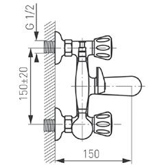 Regulator strumienia M24x1 Przyłącze mimośrodowe G½ rozstaw 150 ± 20 mm Obrotowa wylewka Chrom Zestaw natryskowy