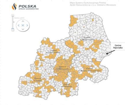 Mapa Systemu Dystrybucyjnego Mazowieckiej Spółki Gazownictwa oraz dane Spółki dotyczące stopnia gazyfikacji poszczególnych miejscowości na terenie Gminy potwierdzają, iż żadna z miejscowości nie