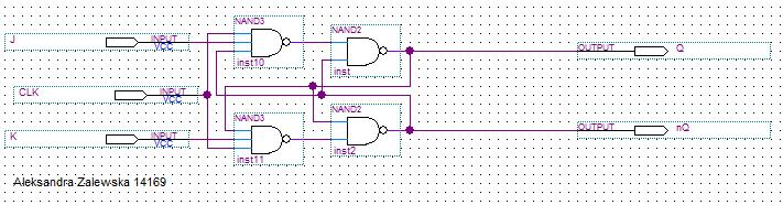 9 PRZERZUTNIK JK Należy on do grupy przerzutników synchronicznych, ponieważ posiada wejście taktujące - zegar, za sprawą którego wejścia J i K