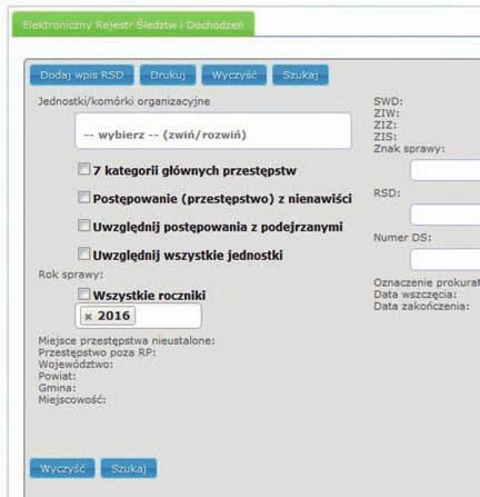 Ryc. 1. Widok zakładki głównej Elektronicznego Rejestru Śledztw i Dochodzeń.