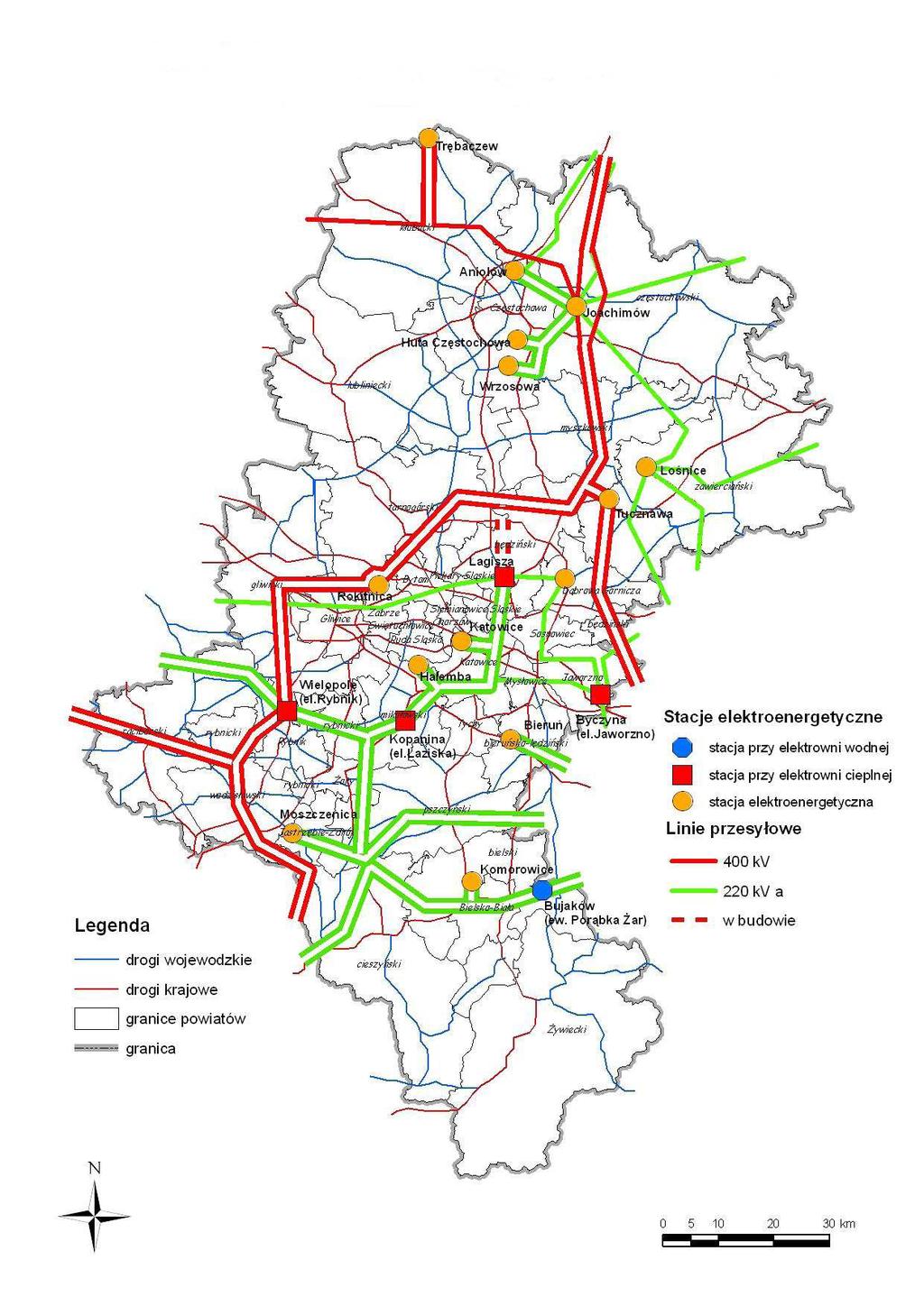 Mapa rozmieszczenie infrastruktury elektroenergetycznej na terenie