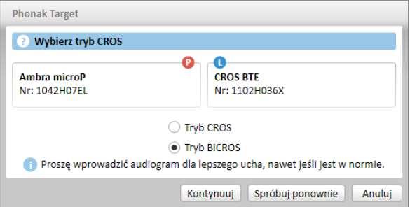 CROS/BiCROS System Phonak CROS może być używany jako CROS lub BiCROS. Jest on kompatybilny ze wszystkimi bezprzewodowymi aparatami słuchowymi generacji Phonak Quest i Spice (z wyłączeniem modeli Q30).