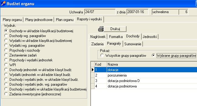 d) klikając na nagłówek moŝemy wpisać tekst nagłówka e) aby uzyskać wydruk klikamy Drukuj 3.3.2.