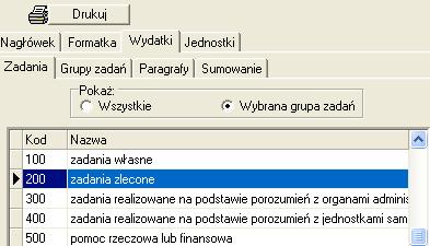 klasyfikacji budŝetowej b) przejść na zakładkę Jednostki i zaznaczyć wszystkie jednostki lub wybrane c) przejść na zakładkę Wydatki i kliknąć Wybrana grupa zadań i zaznaczyć Ŝądaną jak na przykładzie