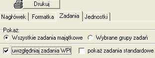 3.6. Zadania inwestycyjne Wydruk zadań majątkowych jednorocznych: a) zaznaczyć opcje wydruku Zadania inwestycyjne b) przejść na zakładkę Jednostki i zaznaczyć wszystkie jednostki lub wybrane c)