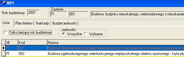 tam wartość kosztorysową oraz zaznaczając jednostkę realizującą oraz inwestora a takŝe klikając opcje WPI.