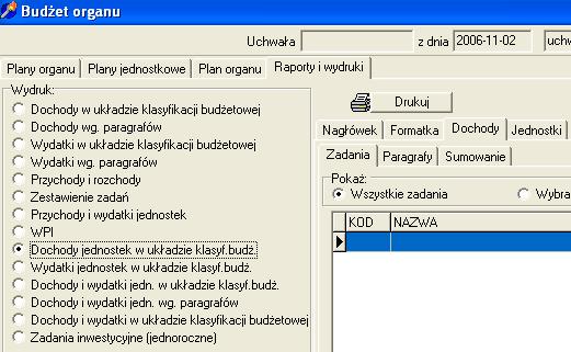 3.11. Układy wykonawcze dla jednostek podległych System umoŝliwia wydrukowanie wszystkich układów wykonawczych dla jednostek organizacyjnych w tym wydziałów z jednego poziomu wydruku a) zaznaczyć