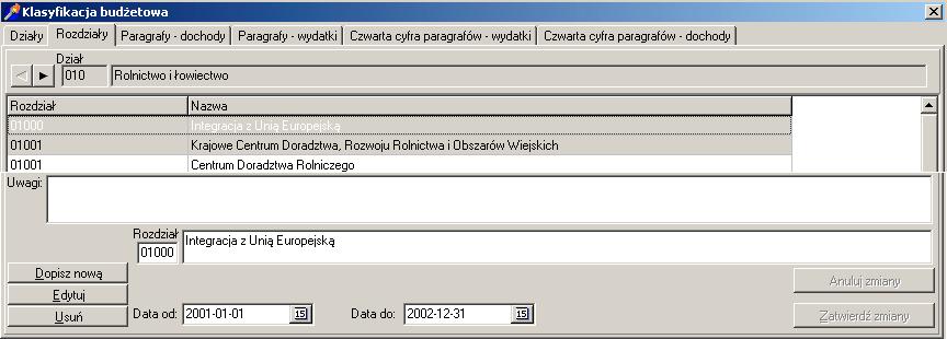 2.4. Klasyfikacja budŝetowa Na klasyfikacji budŝetowej moŝemy dodawać i modyfikować rozdziały i paragrafy 2.5.