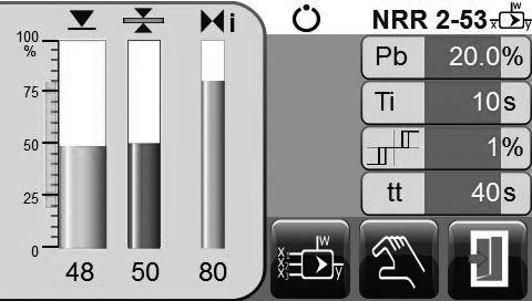 Uruchamianie Ustawianie parametrów regulacyjnych Naciśnięciem przycisku wyświetlić stronę parametrów regulatora. C D E NRR 2-5. Dla każdego parametru należy nacisnąć zielony przycisk.