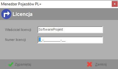 3.5. Wprowadzenie numeru licencji Każda zakupiona przez Państwa kopia programu Menedżer Pojazdów otrzymała unikalny numer licencji. Numer ten został dołączony do przesyłki z programem.