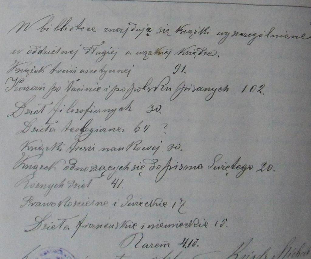 (4) SPIS Z ROKU 1900 Źródło: ADK, zespół: Akta oo. Augustianów w Książu Wielkim r. 1834 1906, sygn. OK-1a; Inwentarz klasztoru w Książu Wielkim w roku 1900 spisany: cz.