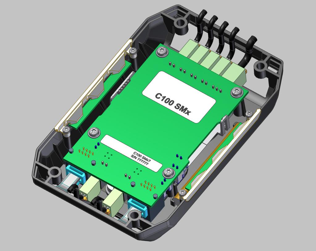 Połączenia do modułu głównego Poniżej zaznaczono wszystkie złącza dostępne w aparacie C100 Surface Mount 1.