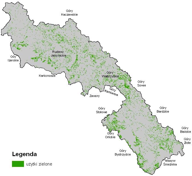 44 Woda-Środowisko-Obszary Wiejskie t. 9 z. 4 (28) użytki zielone grasslands Rys. 1. Użytki zielone 3z oraz 1 i 2z o nachyleniu ponad 15% (9 ), w regionie Sudetów Fig. 1. Grasslands 3z, 1 and 2z with over 9 o inclinations, in the Sudety region WNIOSKI 1.